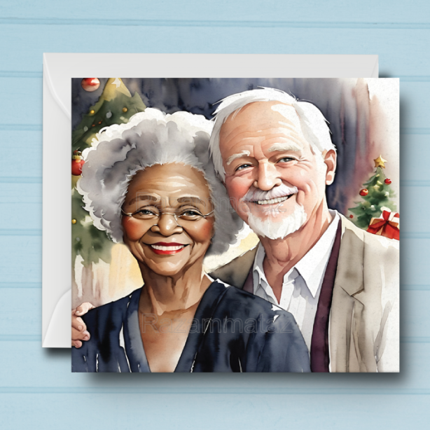 Interracial Couple P Christmas Card